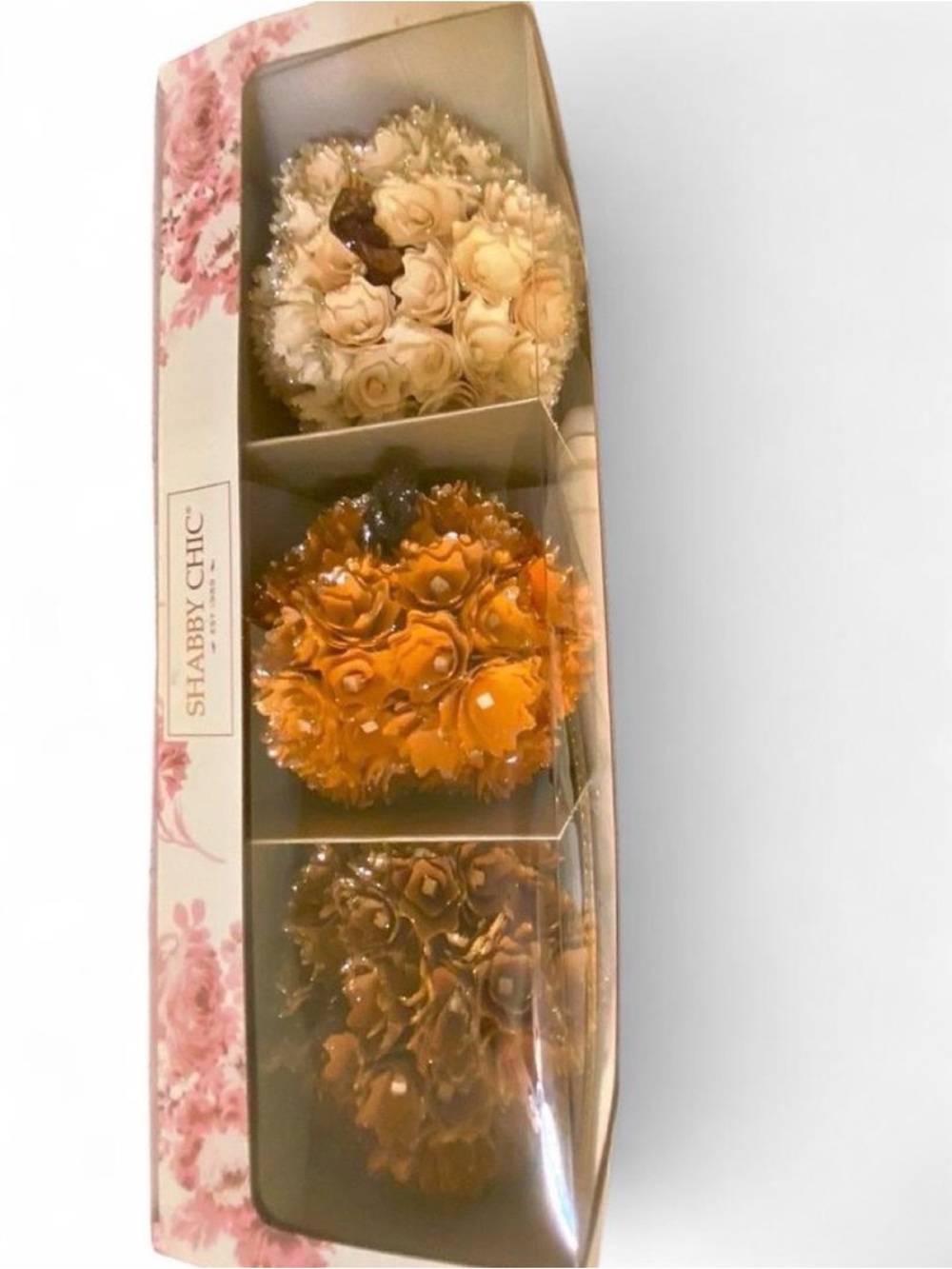Shabby Chic Floral Rose Seasonal Sparkly Balls — Cream, Orange, Brown